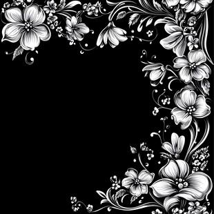 黑白花卉边框装饰图案
