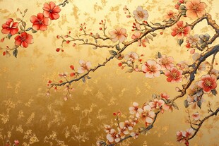 中式金底繁花枝头图