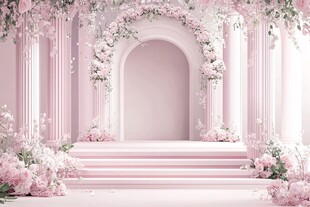 梦幻粉色花卉婚礼拱门场景