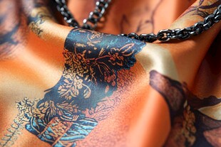 复古印花丝巾与金属链条