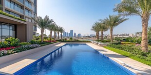 豪华小区的静谧泳池景观