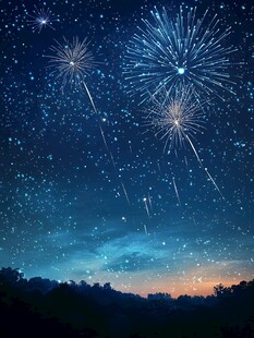 夜空烟花与繁星交相辉映