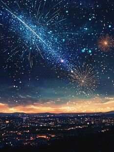 夜空烟花与城市梦幻景象