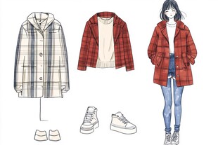 时尚格子外套穿搭设计图