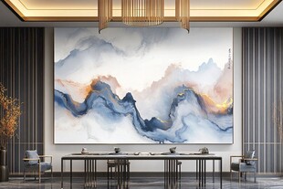 新中式客厅中的山水艺术画