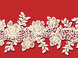 红色背景上的白色蕾丝花边