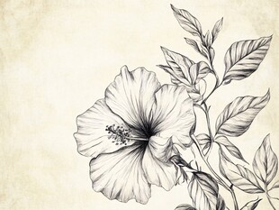 手绘扶桑花植物线条图