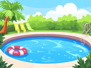 夏日泳池休闲场景