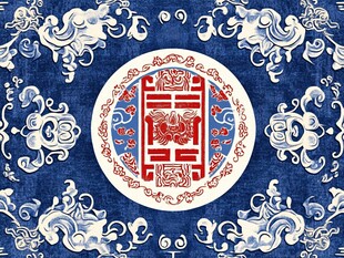 中式传统蓝白福纹装饰图