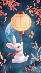 玉兔望月挂灯笼贺中秋