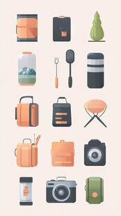 户外旅行装备图标集合