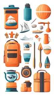 户外旅行装备插画集合