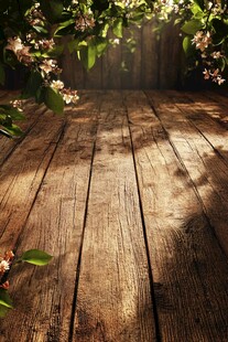 木质露台的春日光影