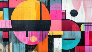 多彩几何涂鸦墙面艺术