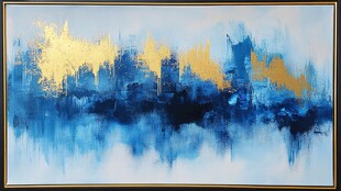 蓝金抽象城市风景油画