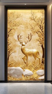 金色麋鹿玄关装饰画