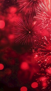 红色烟花绽放梦幻夜景