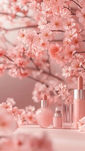 樱花下的粉色系美妆产品