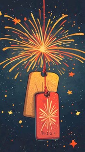 烟花下的新年祝福标签