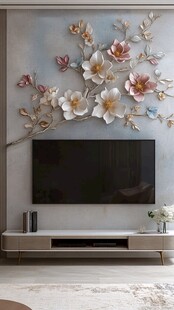 中式浮雕花卉电视背景墙