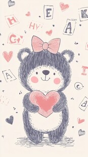 可爱小熊抱心插画