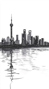 上海外滩城市天际线素描