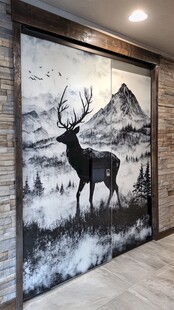 黑白麋鹿山林背景墙