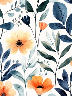 水彩花卉植物无缝图案