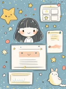 可爱女孩与梦幻网页元素