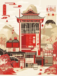 中式古风建筑新年场景