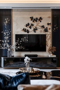 中式轻奢风客厅电视背景墙