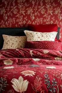 复古花卉风红色床品套装