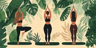 三位女士的户外瑜伽时刻