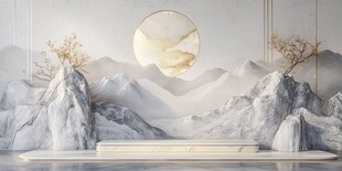 新中式山水意境装饰场景