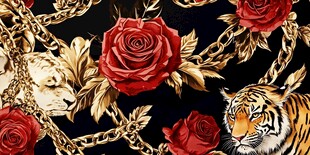 玫瑰虎豹金链奢华图案