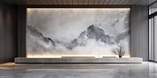 新中式山水意境墙面空间