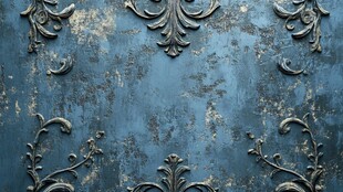 复古蓝色墙面金属雕花装饰
