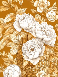 金色花篮中的优雅白牡丹