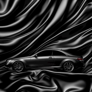 奢华黑车于丝滑黑幕前