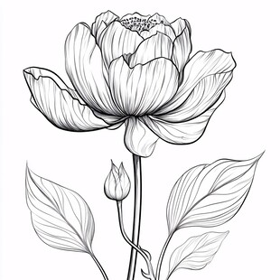 黑白线条绘制的优雅牡丹花