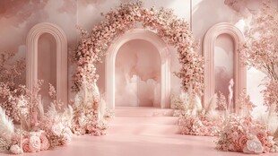 粉色浪漫花卉婚礼拱门场景