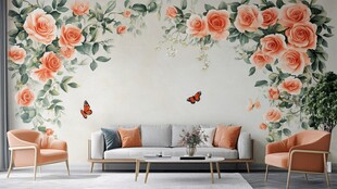 浪漫玫瑰花卉客厅背景墙