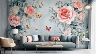 浪漫花卉主题客厅背景墙