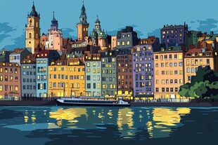 河畔多彩建筑夜景