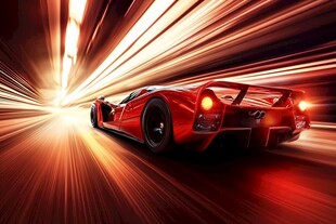 红色超跑疾驰的光影瞬间