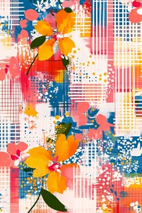 缤纷花卉几何图案印花图