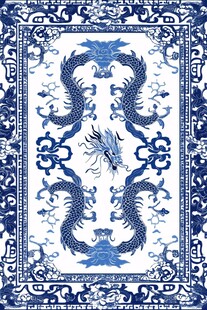 青花双龙纹中式传统图案