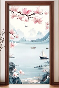 中式山水玉兰花门饰图
