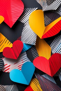 多彩折纸爱心的创意组合