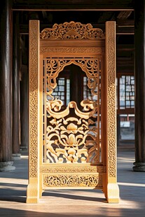 中式雕花木质屏风